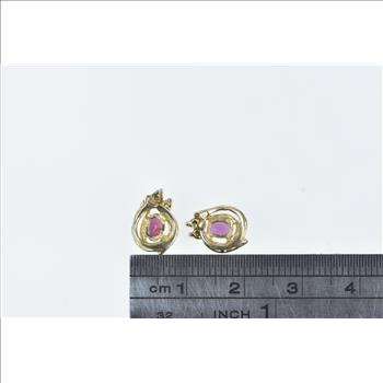 14K Oval Tourmaline Diamond Cluster Stud Yellow Gold Earrings