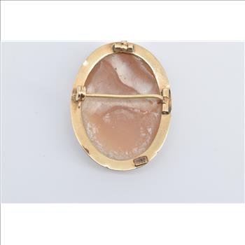 14K Oval Vintage Carved Shell Cameo Victorian Yellow Gold Pendant/Pin