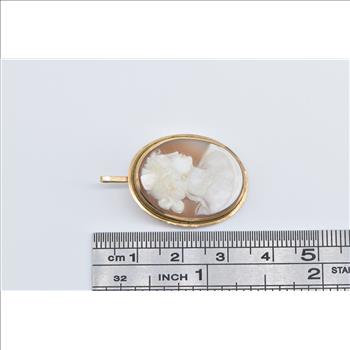 14K Oval Vintage Carved Shell Cameo Victorian Yellow Gold Pendant/Pin