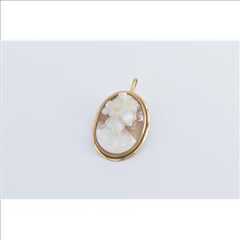 14K Oval Vintage Carved Shell Cameo Victorian Yellow Gold Pendant/Pin