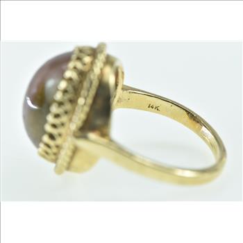 14K Oval Watermelon Tourmaline Cabochon Yellow Gold Ring, Size 7