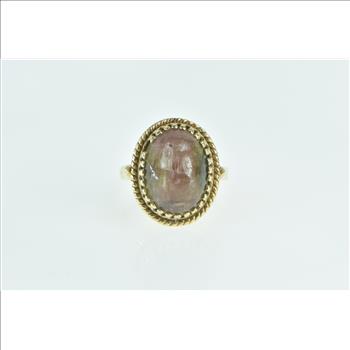 14K Oval Watermelon Tourmaline Cabochon Yellow Gold Ring, Size 7