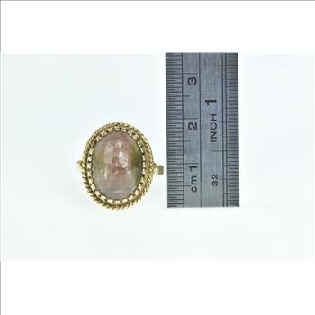 14K Oval Watermelon Tourmaline Cabochon Yellow Gold Ring, Size 7