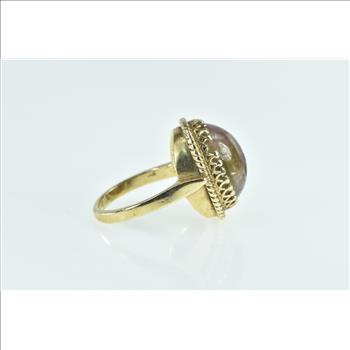 14K Oval Watermelon Tourmaline Cabochon Yellow Gold Ring, Size 7