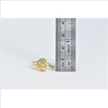 14K Oval Yellow Sapphire Diamond Vintage Bypass Yellow Gold Ring, Size 7