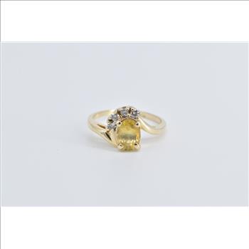 14K Oval Yellow Sapphire Diamond Vintage Bypass Yellow Gold Ring, Size 7