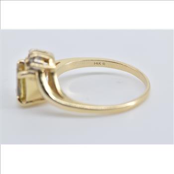 14K Oval Yellow Sapphire Diamond Vintage Bypass Yellow Gold Ring, Size 7