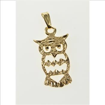 14K Owl Bird Cut Out Wisdom Symbol Yellow Gold Charm/Pendant
