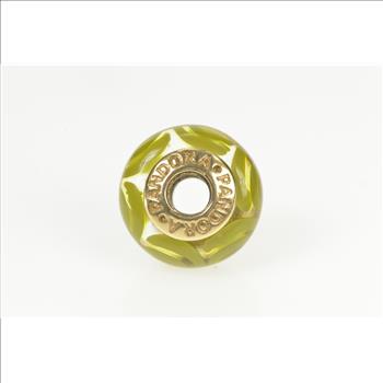 14K Pandora Green Spirals Murano Glass Retired Yellow Gold Charm/Pendant