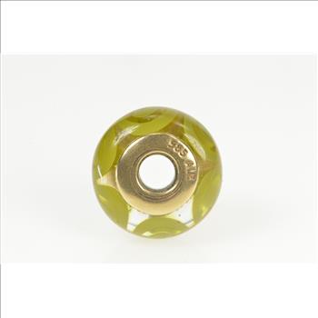 14K Pandora Green Spirals Murano Glass Retired Yellow Gold Charm/Pendant