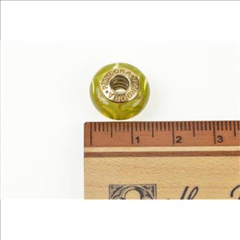 14K Pandora Green Spirals Murano Glass Retired Yellow Gold Charm/Pendant