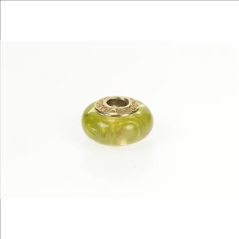 14K Pandora Green Spirals Murano Glass Retired Yellow Gold Charm/Pendant