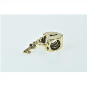 14K Pandora Heart Padlock Key Designer Yellow Gold Charm/Pendant