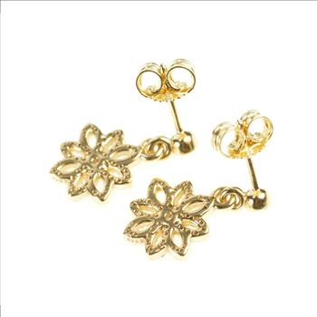 14K Pandora Lace Botanique Floral Dangle Yellow Gold Earrings