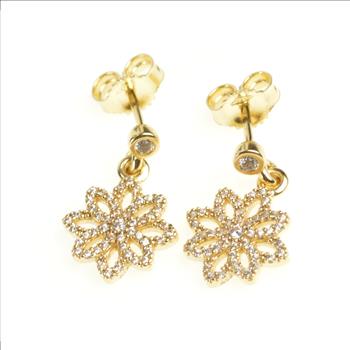 14K Pandora Lace Botanique Floral Dangle Yellow Gold Earrings
