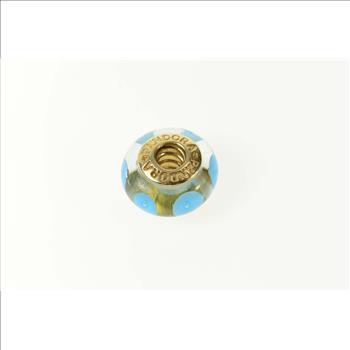 14K Pandora Murano Blue Glass Swirl Designer Yellow Gold Charm/Pendant