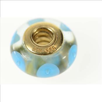 14K Pandora Murano Blue Glass Swirl Designer Yellow Gold Charm/Pendant