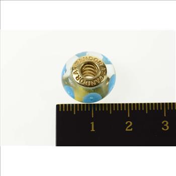14K Pandora Murano Blue Glass Swirl Designer Yellow Gold Charm/Pendant