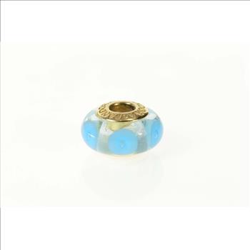 14K Pandora Murano Blue Glass Swirl Designer Yellow Gold Charm/Pendant