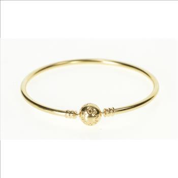 14K Pandora Signature Clasp Charm Bangle Yellow Gold Bracelet 8