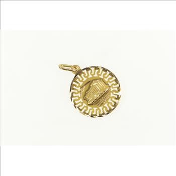 14K Parthenon Owl Greek Wave Pattern Round Yellow Gold Charm/Pendant