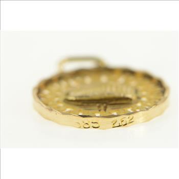 14K Parthenon Owl Greek Wave Pattern Round Yellow Gold Charm/Pendant