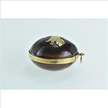 14K Passant Lion Vintage Ornate Wooden Ball Sphere Yellow Gold Pendant