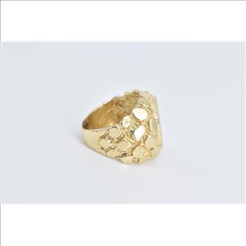 14K Pave Diamond Encrusted Mercedes Benz Symbol Yellow Gold Ring, Size 6.5
