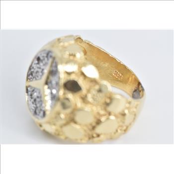 14K Pave Diamond Encrusted Mercedes Benz Symbol Yellow Gold Ring, Size 6.5