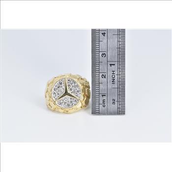 14K Pave Diamond Encrusted Mercedes Benz Symbol Yellow Gold Ring, Size 6.5