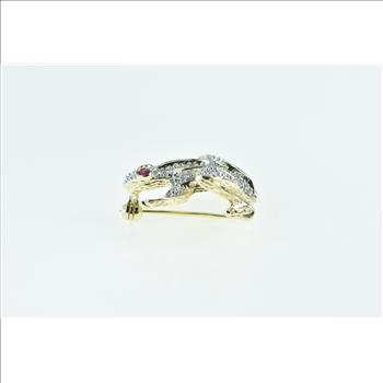 14K Pave Diamond Ruby Tree Frog Statement Yellow Gold Pin/Brooch