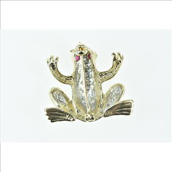 14K Pave Diamond Ruby Tree Frog Statement Yellow Gold Pin/Brooch