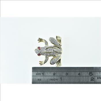 14K Pave Diamond Ruby Tree Frog Statement Yellow Gold Pin/Brooch