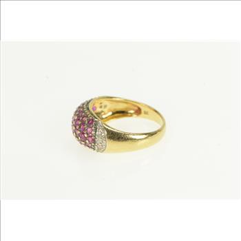 14K Pave Ruby Encrusted Diamond Accent Domed Yellow Gold Ring, Size 7.25