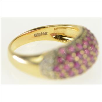 14K Pave Ruby Encrusted Diamond Accent Domed Yellow Gold Ring, Size 7.25