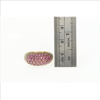 14K Pave Ruby Encrusted Diamond Accent Domed Yellow Gold Ring, Size 7.25