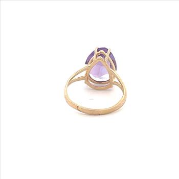 14K Pear Amethyst Vintage Solitaire Statement Yellow Gold Ring, Size 8.5