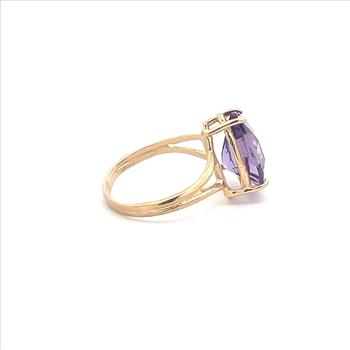 14K Pear Amethyst Vintage Solitaire Statement Yellow Gold Ring, Size 8.5
