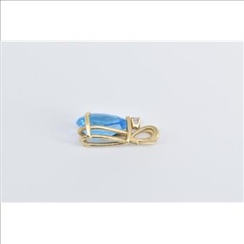 14K Pear Blue Topaz Diamond Accent Statement Yellow Gold Pendant
