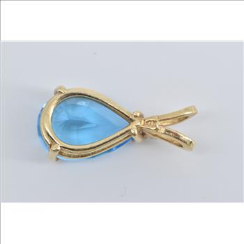 14K Pear Blue Topaz Diamond Accent Statement Yellow Gold Pendant