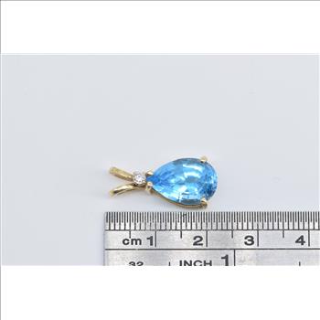 14K Pear Blue Topaz Diamond Accent Statement Yellow Gold Pendant
