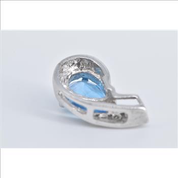 14K Pear Blue Topaz Diamond Curved Statement White Gold Pendant