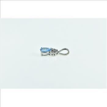 14K Pear Blue Topaz Diamond Vintage Classic White Gold Pendant
