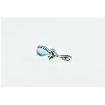 14K Pear Blue Topaz Diamond Vintage Classic White Gold Pendant