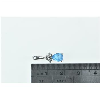 14K Pear Blue Topaz Diamond Vintage Classic White Gold Pendant