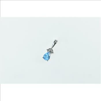 14K Pear Blue Topaz Diamond Vintage Classic White Gold Pendant