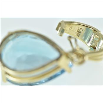 14K Pear Blue Topaz Solitaire Classic Statement Yellow Gold Pendant