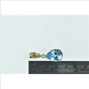 14K Pear Blue Topaz Solitaire Classic Statement Yellow Gold Pendant