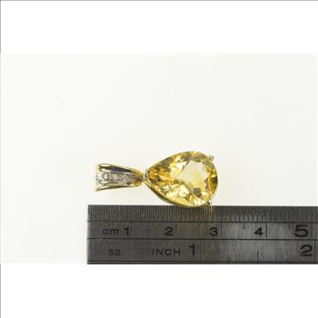 14K Pear Citrine Diamond Vintage Statement Yellow Gold Pendant