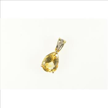 14K Pear Citrine Diamond Vintage Statement Yellow Gold Pendant